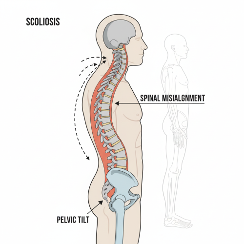scoliosi adulti — colonna vertebrale curva, bacino e postura, curvatura spinale asimmetrica
