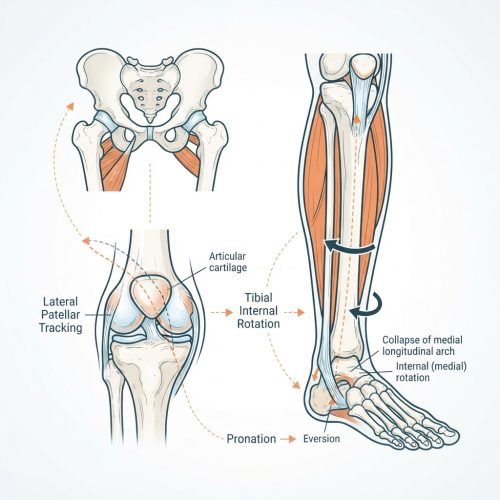 condromalacia-pronazione-piede Schema biomeccanico del rapporto tra pronazione del piede e controllo del ginocchio