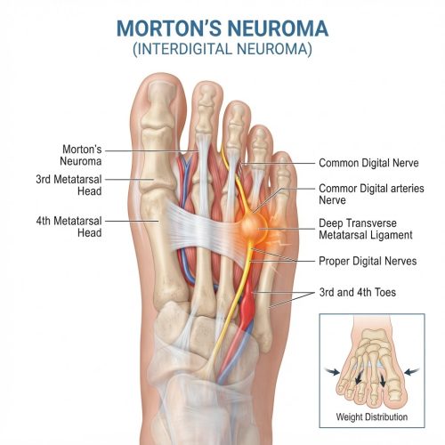 Neuroma di Morton: anatomia del nervo interdigitale e punti di compressione nel piede