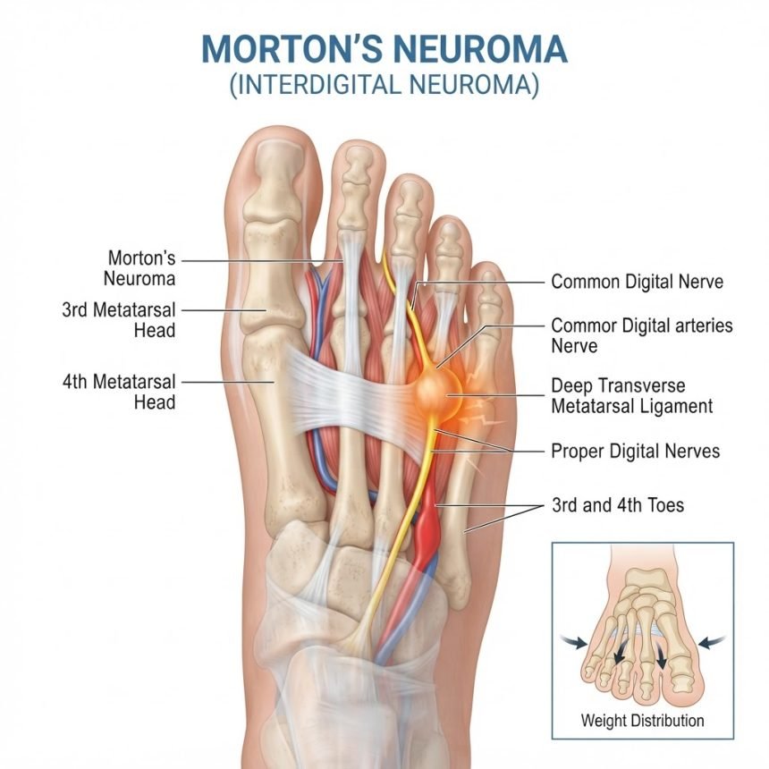 Neuroma di Morton: anatomia del nervo interdigitale e punti di compressione nel piede