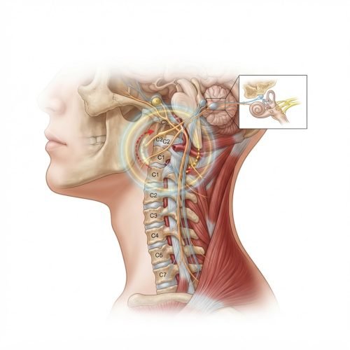 Vertigini cervicali: illustrazione anatomica della cervicale e dell'equilibrio